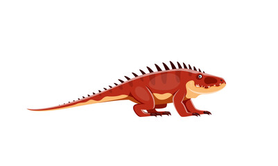 Cartoon Shansisuchus dinosaur character. Triassic era animal or lizard, paleontology monster or reptile isolates vector comical personage. Triassic period extinct predator creature with spine spikes