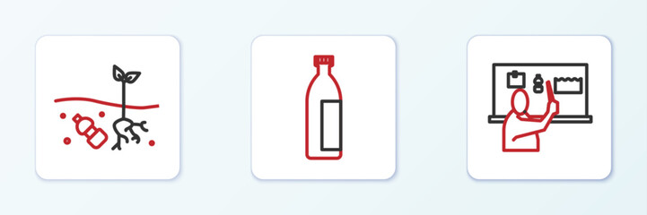 Obraz premium Set line Stop plastic pollution, Problem of planet and Lotion cosmetic tube icon. Vector