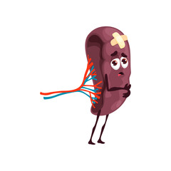 Spleen sick body organ character. Cartoon vector diseased anatomical personage, internal body organ with pain and suffering face. Unhealthy spleen, human anatomy, health care and sickness treatment
