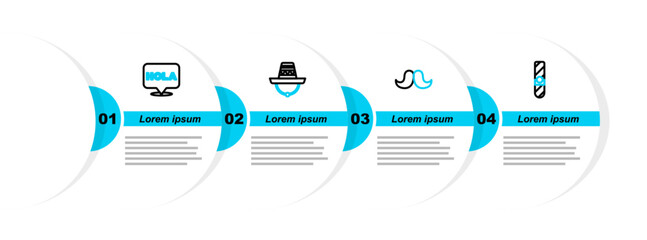 Set line Cigar, Mustache, Mexican sombrero and Hola icon. Vector © vector_v