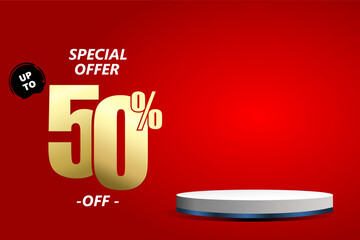 50 percent off sale isolated gold red sticker icon with podium. can used for business store.
