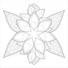 Decorative Doodle flowers in black and white for coloringbook, cover, background, wedding invitation card. Hand drawn sketch for adult anti stress coloring page isolated in white background.-vector