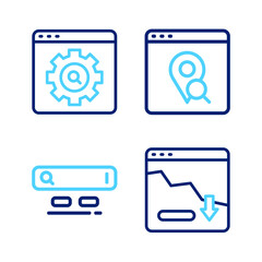 Set line Financial growth decrease, Search engine, Infographic of city map and Browser setting icon. Vector
