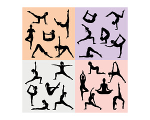 The silhouette of a young woman doing yoga exercises on a four-color basis. a health-conscious lifestyle