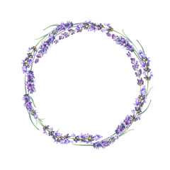 Lavender watercolor circle frame. botanical illustration