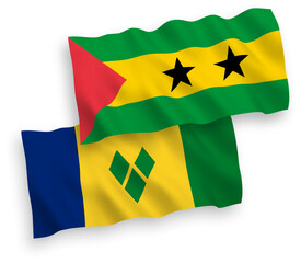 Flags of Saint Vincent and the Grenadines and Saint Thomas and Prince on a white background