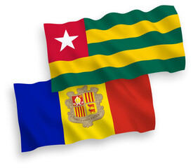 Flags of Togolese Republic and Andorra on a white background