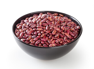 Red pinto beans in black bowl isolated on white background with clipping path