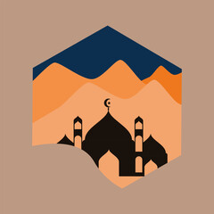 design vector landscape mountain and mosque