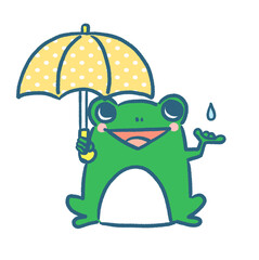 傘をさすカエルのイラスト