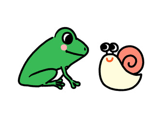 カエルとカタツムリのイラスト