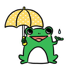 傘をさすカエルのイラスト