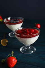 Delicious and sweet dessert - Panna Cotta, composition for tasty dessert concept