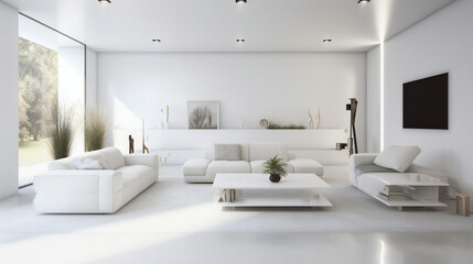Naklejka na ściany i meble Contemporary Living Room Interior, 3D render, 3D illustration