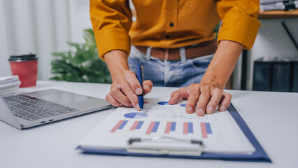 Young Serious asia people bookkeeper doing bookkeeping entrepreneur small business owner accountant...