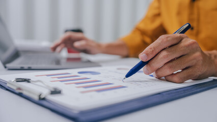 Young Serious asia people bookkeeper doing bookkeeping entrepreneur small business owner accountant...