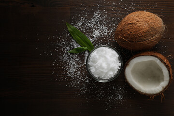 Composition with coconut and coconut powder, space for text