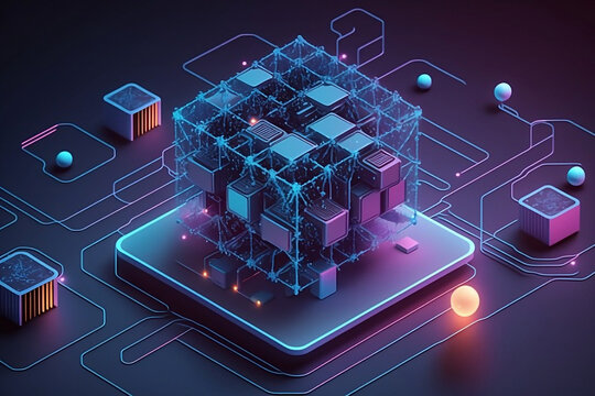 Revolutionizing Digital Data Transmission with Blockchain: Exploring the Isometric Background and Non-Fungible Token (NFT) Concept for the Future of Transactions