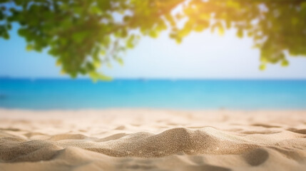 Fototapeta na wymiar Beautiful Summer exotic sandy beach with blurred tree and sea on background