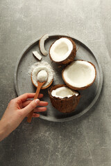 Composition with coconut and coconut powder, top view