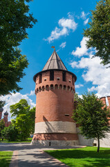 Fototapeta na wymiar View of the Nikitskaya tower of the southern wall of the Tula Kremlin, Russia.