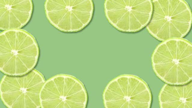 Sliced lime fruit with stop motion effect. Seamless loop video