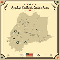 Large and accurate map of Kusilvak Census Area, Alaska, USA with vintage colors.