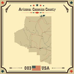 Large and accurate map of Coconico County, Arizona, USA with vintage colors.