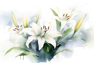 bouquet of lilies, watercolor. generative ai 
