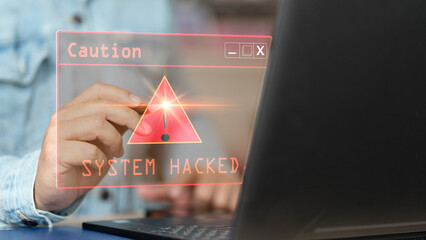 System hacked alert after cyber attack on computer network. compromised information concept....