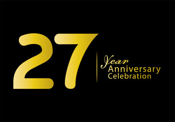 27 years anniversary celebration logotype gold color vector, 27th birthday logo, 27 number, anniversary year banner, anniversary design elements for invitation card and poster. number design vector