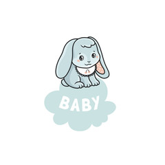 Cute bunny on the cloud. Vector hand drawn art for logo
