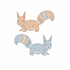Cute squirrel characters, vector hand drawn illustrations with animals with boho theme
