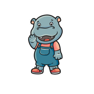 Baby hippo character, vector hand drawn art

