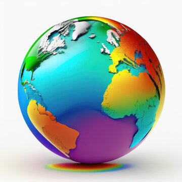 Rainbow colors Earth globe isolated on white. Gay Pride, diversity concept. Generative AI