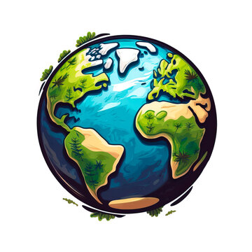Planet Earth on white background. Earth day or environment conservation concept. Save green planet concept. Cartoon style. Generative AI