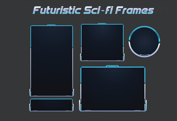 blue futuristic face cam overlay with cool metal look. best for gaming projects such as ui , overlay, stream elements etc. Perfect modern frame set of different shapes and sizes.