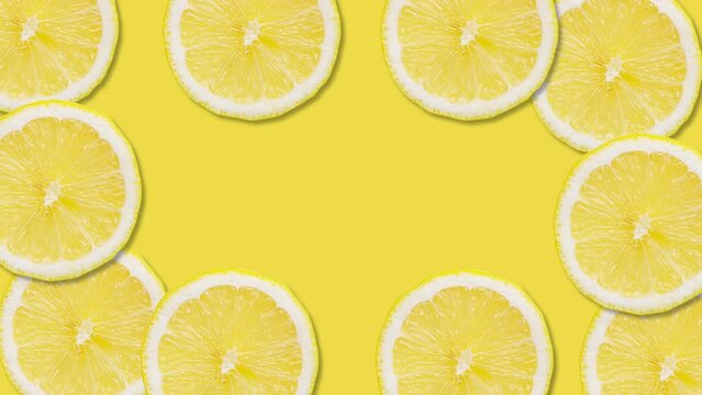 Sliced lemon fruit with stop motion effect. Seamless loop video