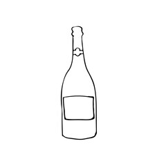 closed champagne bottle with no text label - hand drawn doodle. champagne vector sketch