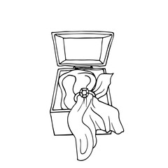 diamond ring with a fabric or napkin threaded through it in a box for rings - hand drawn doodle. decor for wedding ring vector sketch