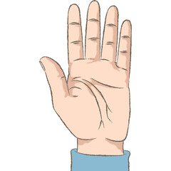 Counting on hands, 5. Retro styled color illustration with a rough texture of a hand counting on fingers.