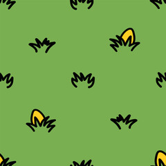 Easter eggs in green grass seamless spring pattern. Wrapping paper background, Easter Cards, banner, textiles, wallpapers vector design