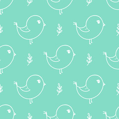 Cute spring bird seamless pattern vector illustration. Doodle kids wallpaper
