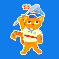 Cute cat vector. Collection of flat color cartoon cat characters in different poses. Funny pets isolated on a colored background.