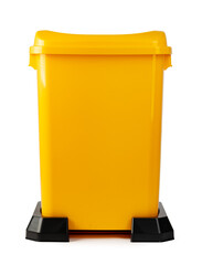 Yellow plastic waste bin isolated on white