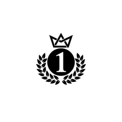 Number one quality with crown icon isolated on white background