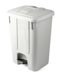 Gray plastic waste bin isolated on white