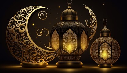 Fototapeta na wymiar 3d rendering of ramadan kareem social banner template with crescent and islamic lanterns.