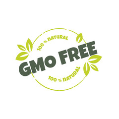 GMO FREE  natural products sticker, label, badge and logo. 
Ecology icon. Logo template with green leaves for organic and eco 
friendly products. Vector illustration