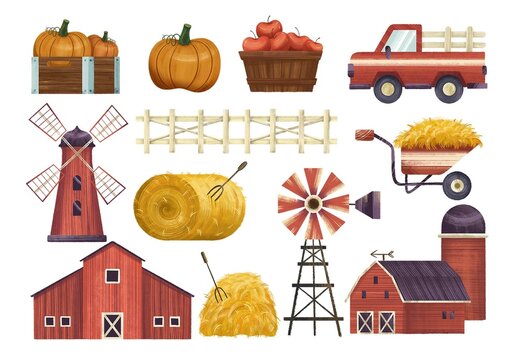 Harvest Landscape Illustrations Set